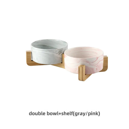 Marbling Ceramic Double Bowl For Pet